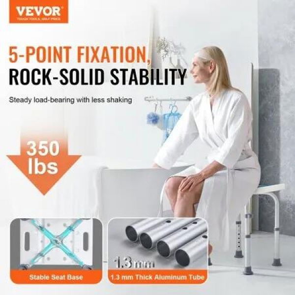 Shower Chair Adjustable Height Shower Stool Shower Seat for Inside Shower or Tub Non-Slip Bench Bathtub Stool Seat 158.8kg Capacity