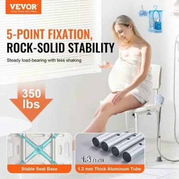 Shower Chair Shower Seat with Back Adjustable Height Shower Stool Shower Chair for Inside Shower Bathtub Non-slip Bathroom Bench Bath Chair 158.8 kg