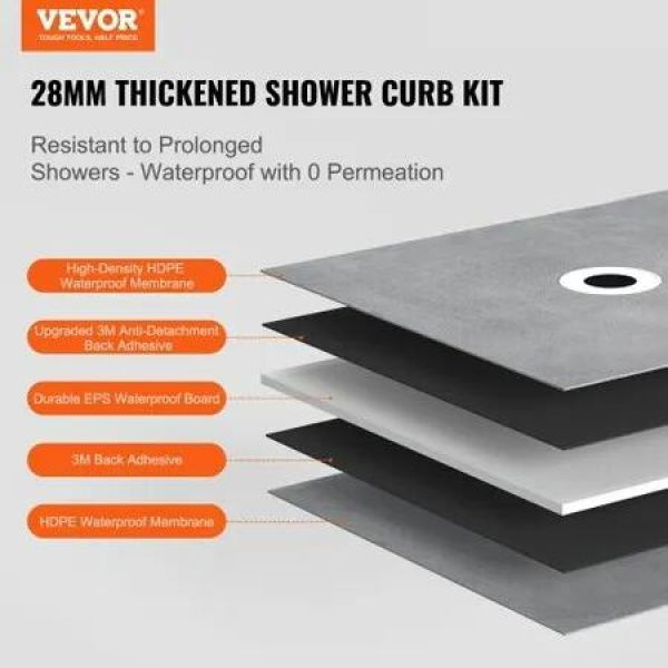 Shower Curb Kit 1524x965mm Shower Pan Kit w/ 160mm Offset Drain Lightweight EPS Shower Installation Kits w/ 2 Waterproof Cloths Shower Pan Slope Sticks Fit