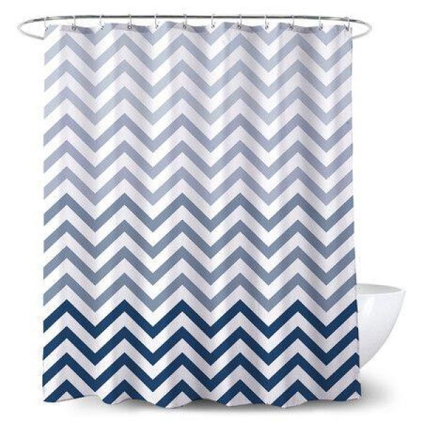 Shower Curtain With Hooks - 72 X 72 Inch Blue Ombre Chevron