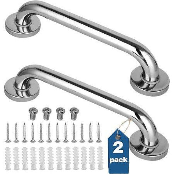 Shower Grab Bar Stainless Steel Bathroom Grab Bar Shower Handle Bath Handle Grab Bars For Seniors In Bathroom (12 Inch/2 Pack)