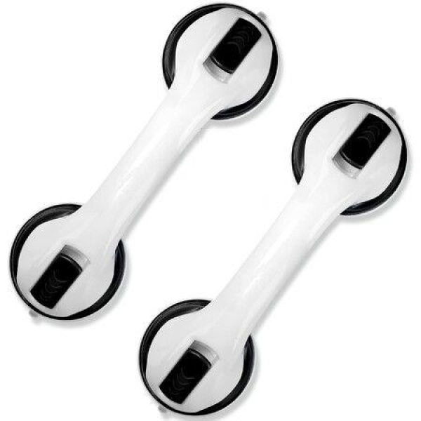 Shower Handle 12-inch Grab Bars For Bathroom Shower Handle With Strong Hold Suction Cup Grip Grab In Bathroom Bath Handle Grab Bars For Bathroom Safety Grab Bar (2 Pack Black)