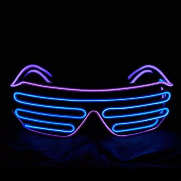 Shutter EL Wire Neon Rave Glasses Flashing LED Sunglasses Light Up Costumes For 80s EDM Party RB03 (Purple - Blue)