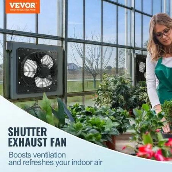 Shutter Exhaust Fan 305mm /12inch w/ Temperature Humidity Controller EC-motor 904 CFM Variable Speed Adjustable Wall Mount Attic Fan Ventilation & Cooling