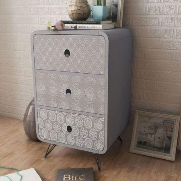 Side Cabinet With 3 Drawers Grey