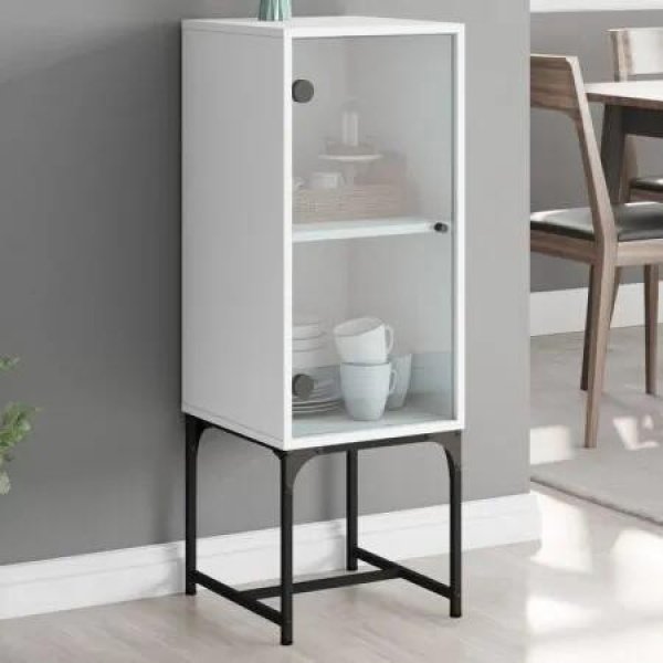 Side Cabinet with Glass Doors White 35x37x100 cm