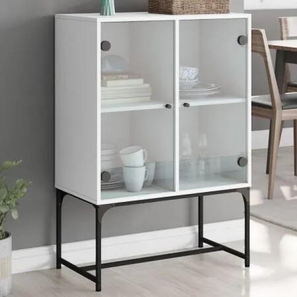 Side Cabinet with Glass Doors White 69x37x100 cm
