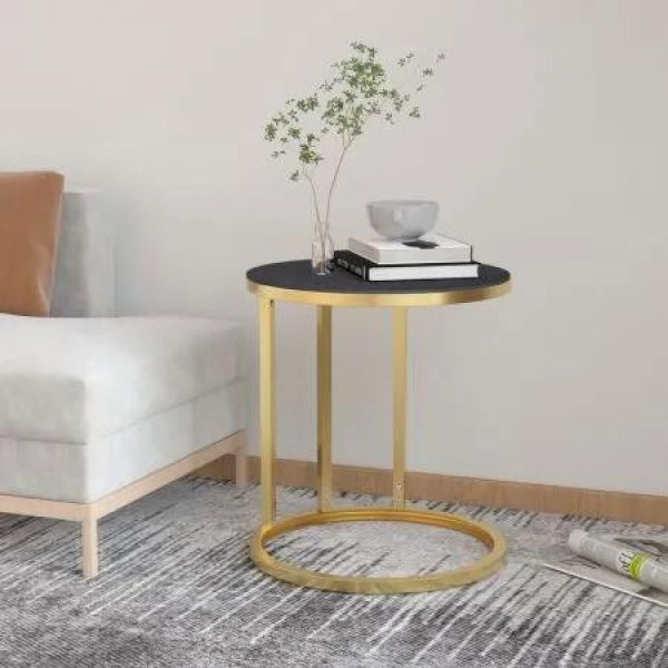 Side Table Gold and Black 45 cm Tempered Glass