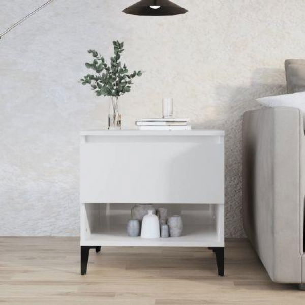 Side Table High Gloss White 50x46x50 Cm Engineered Wood