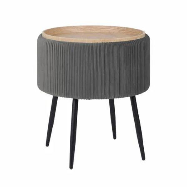 Side Table Storage Ottoman - Velvet Stool Footstool CLEO - GREY