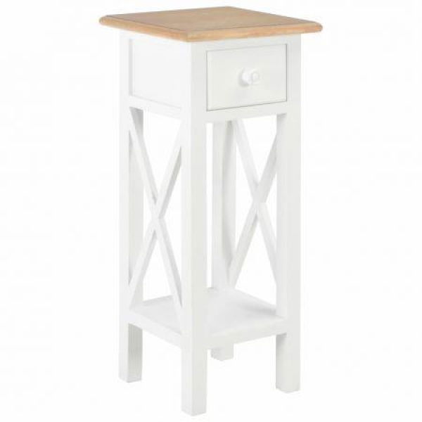 Side Table White 27x27x65.5 Cm Wood.