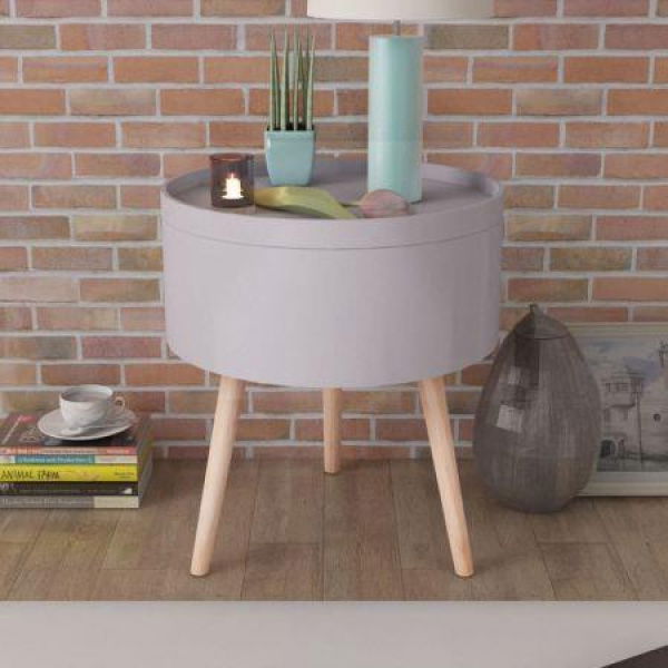 Side Table With Serving Tray Round 39.5x44.5 Cm Grey.