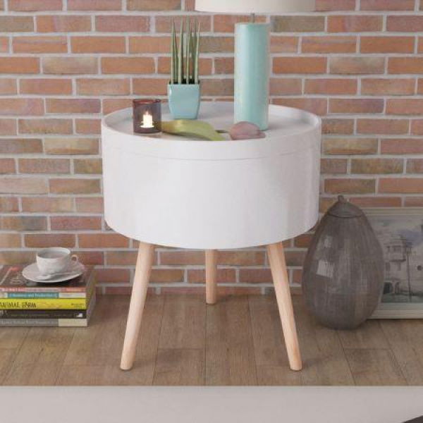 Side Table With Serving Tray Round 39.5x44.5 Cm White.