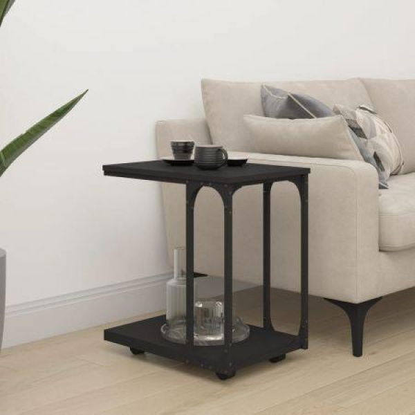 Side Table With Wheels Black 50x35x55.5cm Engineered Wood.