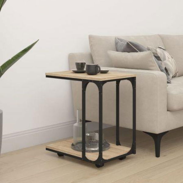 Side Table With Wheels Sonoma Oak 50x35x55.5cm Engineered Wood.