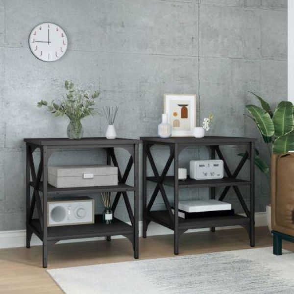 Side Tables 2 Pcs Black 40x42x50 Cm Engineered Wood