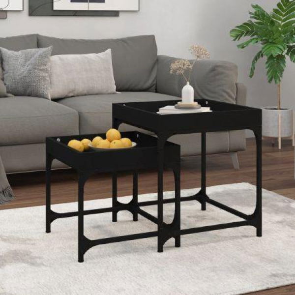 Side Tables 2 Pcs Black Engineered Wood