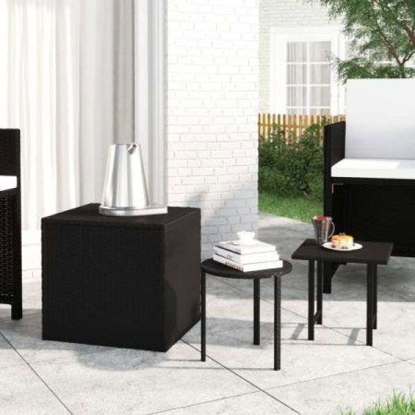 Side Tables 3 Pcs Black Poly Rattan