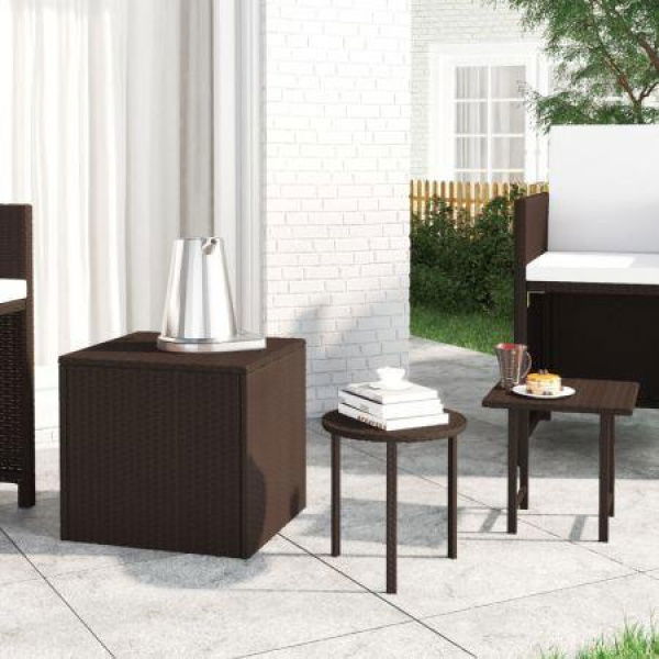 Side Tables 3 Pcs Brown Poly Rattan