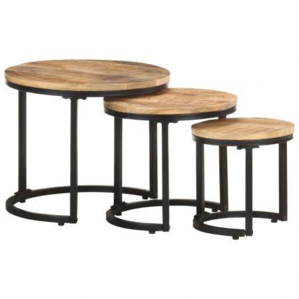 Side Tables 3 Pcs Rough Mango Wood