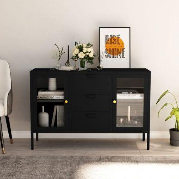 Sideboard Black 105x35x70 Cm Steel And Tempered Glass