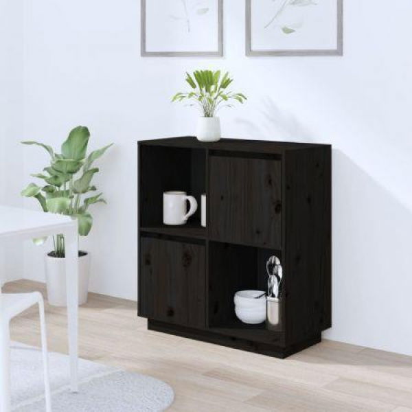 Sideboard Black 74x35x80 Cm Solid Wood Pine