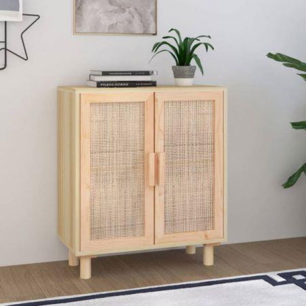 Sideboard Brown 60x30x70 Cm Solid Wood Pine And Natural Rattan