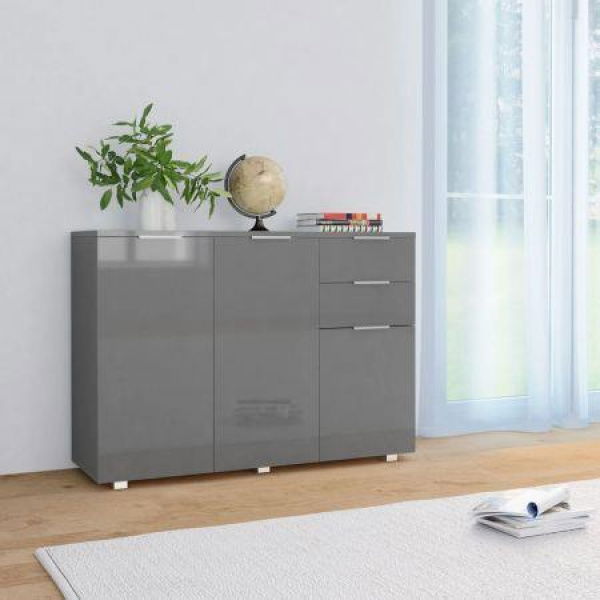 Sideboard High Gloss Grey 107x35x76 Cm