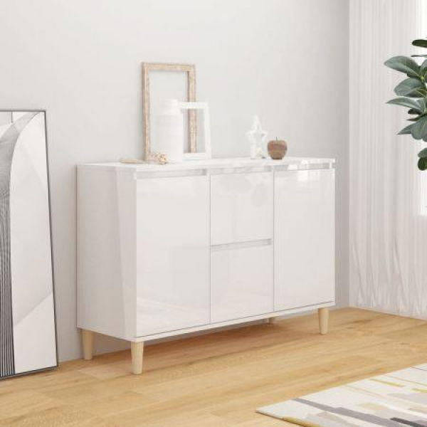 Sideboard High Gloss White 103.5x35x70 Cm Engineered Wood.