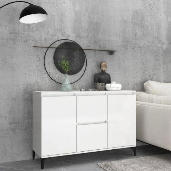 Sideboard High Gloss White 104x35x70 Cm Engineered Wood