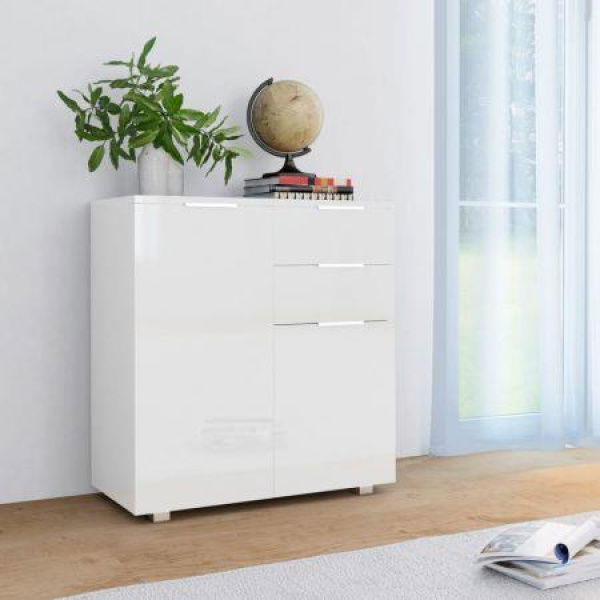 Sideboard High Gloss White 71x35x76 Cm Chipboard