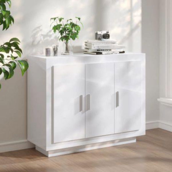 Sideboard High Gloss White 92x35x75 Cm Engineered Wood