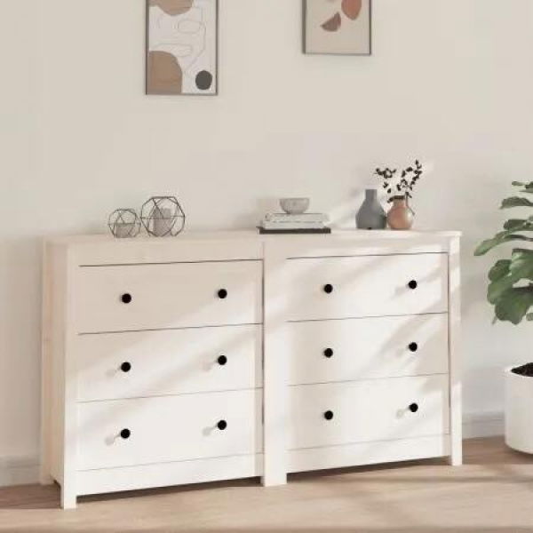 Sideboard White 140x35x80 cm Solid Wood Pine