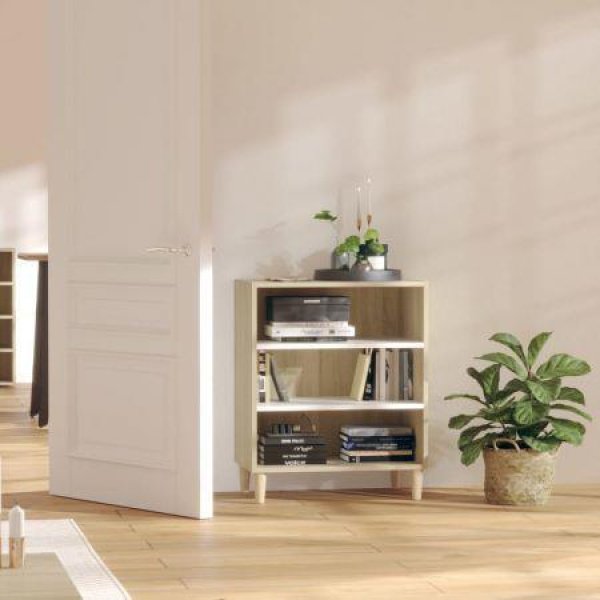 Sideboard White And Sonoma Oak 57x35x70 Cm Engineered Wood