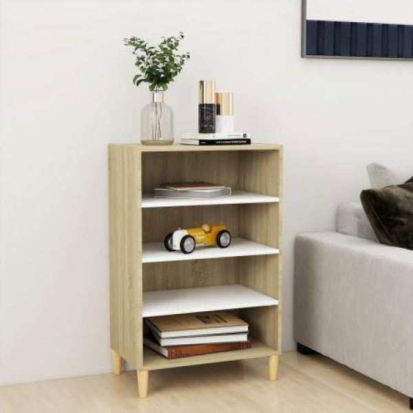 Sideboard White And Sonoma Oak 57x35x90 Cm Engineered Wood