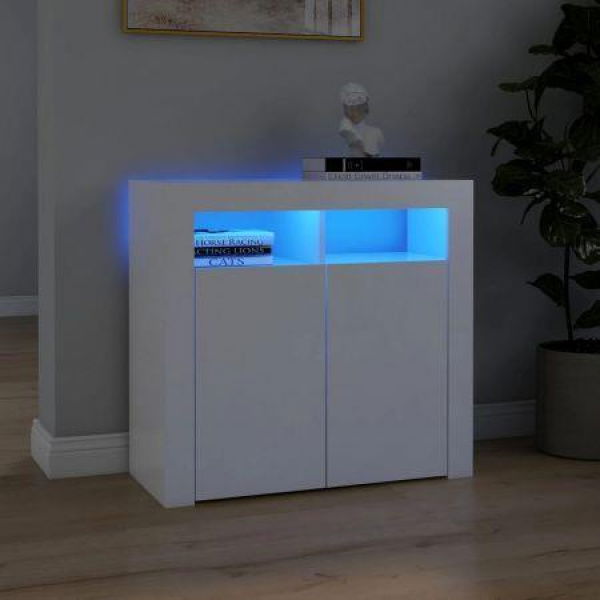 Sideboard With LED Lights White 80x35x75 Cm