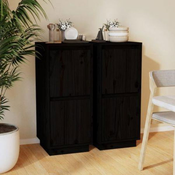 Sideboards 2 Pcs Black 31.5x34x75 Cm Solid Wood Pine.