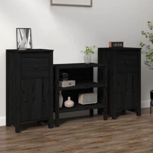 Sideboards 2 Pcs Black 40x35x80 Cm Solid Wood Pine