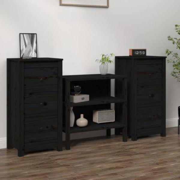 Sideboards 2 Pcs Black 40x35x80 Cm Solid Wood Pine