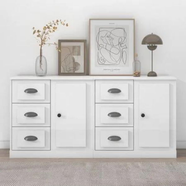 Sideboards 2 pcs High Gloss White Engineered Wood