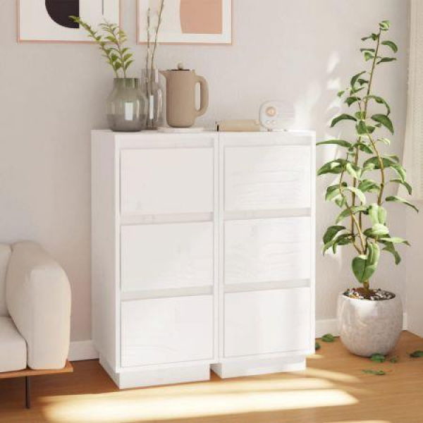 Sideboards 2 Pcs White 32x34x75 Cm Solid Wood Pine