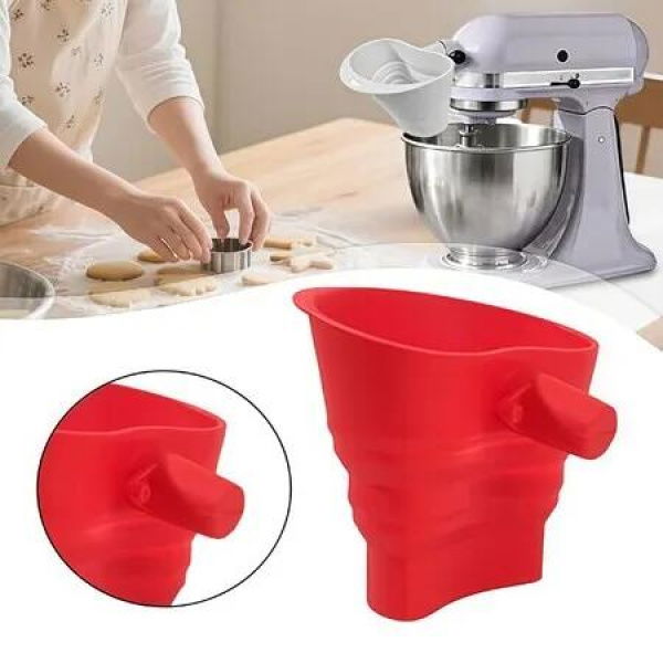 Silicone Auxiliary Mixer Flour Funnel for Kitchen Stand Mixer,Foldable Flour Infundibulum Attachment,Dishwasher Safe Color Red