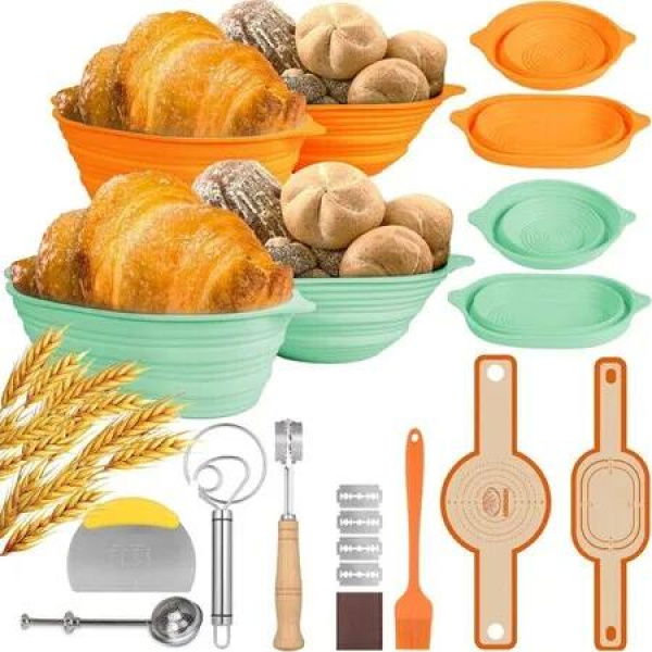 Silicone Banneton Bread Proofing Basket Oval,Sourdough Starter Kit,Bread Making Tool Supplies Accessories,Bowl for Rising Baking Round Brotform Set