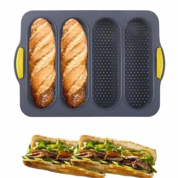 Silicone Bread Loaf Pan, Nonstick Sourdough Loaf Pan & Heat Resistant Baguette Bread Pan, Silicone Molds for Baking Hoagie Rolls Hot Dog Buns (Black)