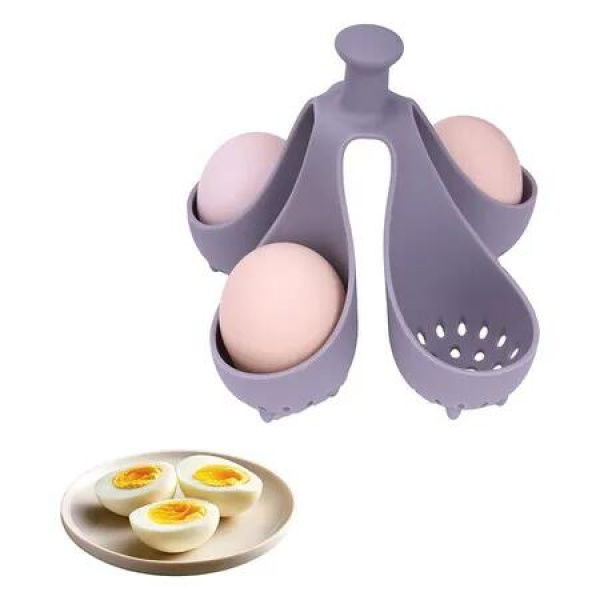 Silicone Egg Boiler Rack, Freestanding Egg Boiler, Egg Boiler, Egg Cooker, Holds 4 Eggs, Kitchen Silicone Egg Boiler Gadget, Gray