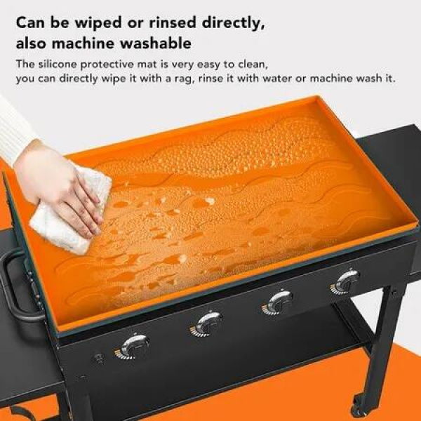 Silicone Grill Mat,Anti Sticky Full Cover Griddle Cover Silicone Cooking Mat Drip Pan Liners Griddle Mat for Outdoor Barbecue 22inch Orange