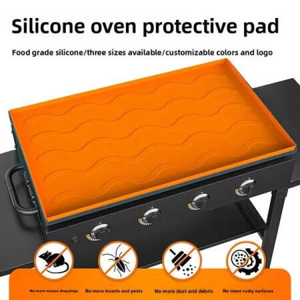 Silicone Grill Mat,Anti Sticky Full Cover Griddle Cover Silicone Cooking Mat Drip Pan Liners Griddle Mat for Outdoor Barbecue 28inch Orange