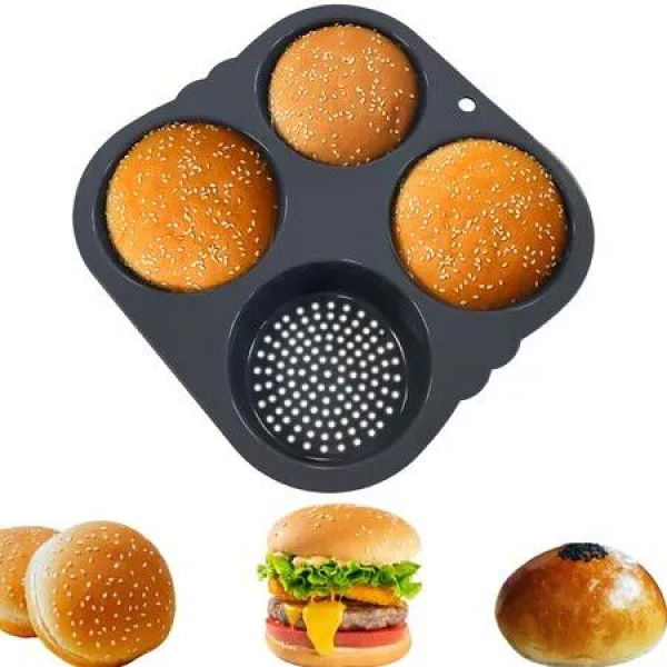 Silicone Hamburger Bun Mold 4 Cavity Loaf Pan Non Stick Baking Pannon-stick Pan Baking tool