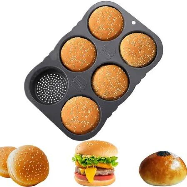 Silicone Hamburger Bun Mold 6 Cavity Loaf Pan Non Stick Baking Pannon-stick Pan Baking tool