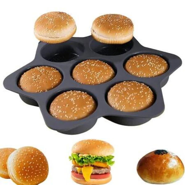 Silicone Hamburger Bun Mold 7 Cavity Loaf Pan Non Stick Baking Pannon-stick Pan Baking tool